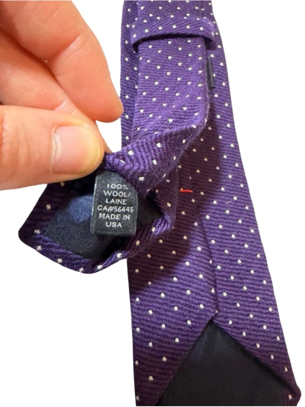 J Crew Wool Tie Purple Polka Dot Handmade USA Classic Ivy Preppy Mens